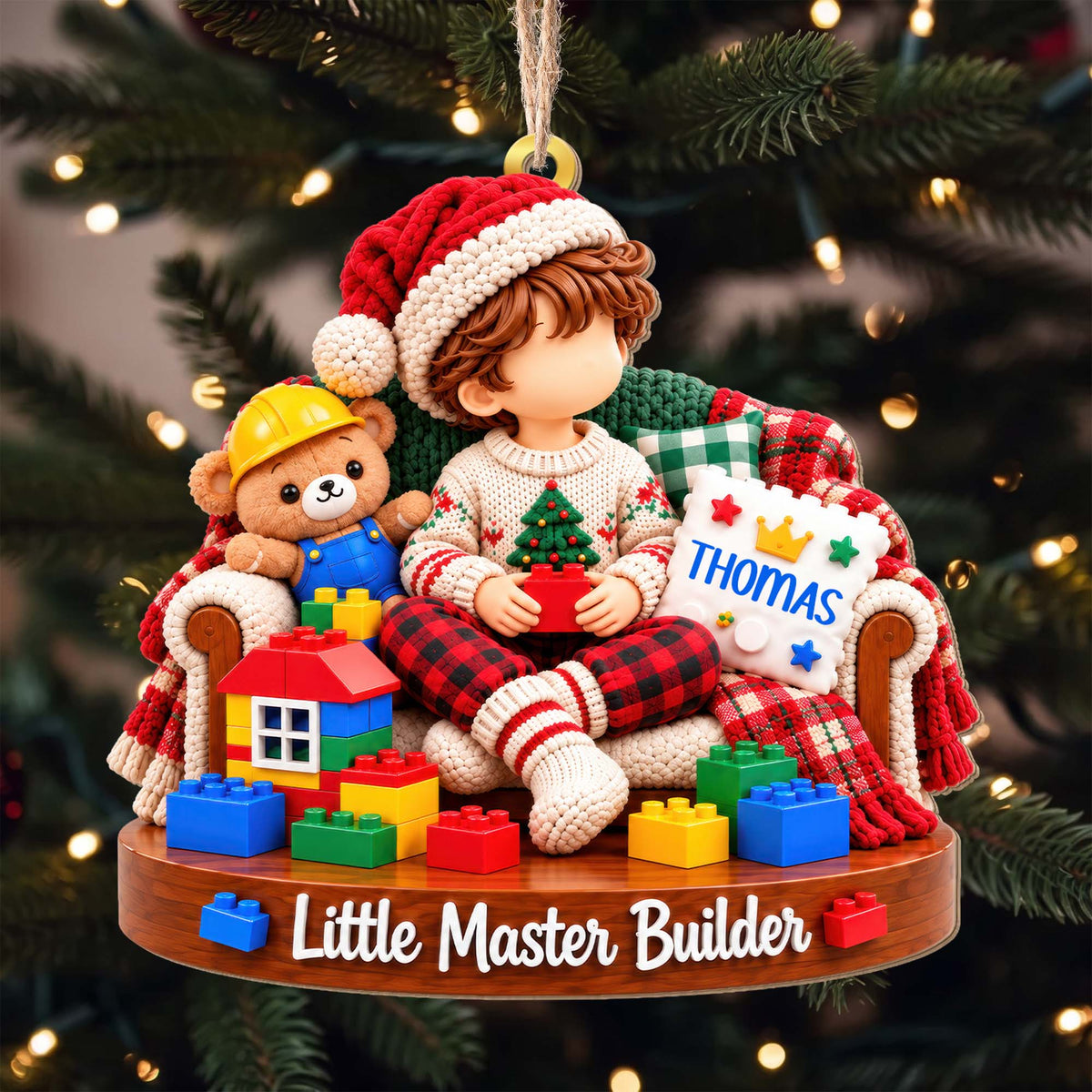 Little Master Builder Personalized Wood Ornament - Son Grandson Christmas Gift