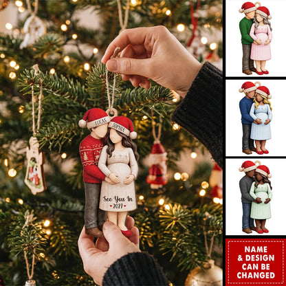 Personalized Expecting Couple Baby Bump Wooden Ornament