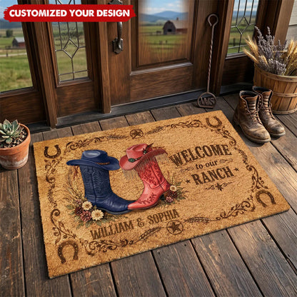 Personalized Welcome Ranch Cowboy Boots Doormat