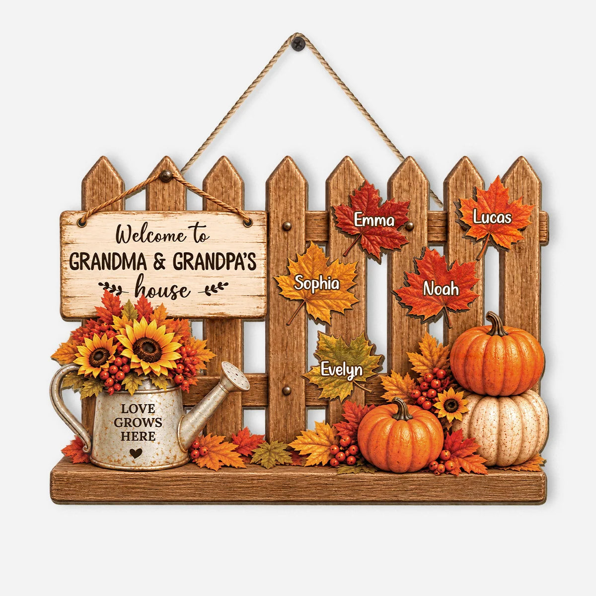 Welcome to Grandma & Grandpa's House Personalized Pumpkin Family Wood Sign - Fall Decor Gift for Grandparents