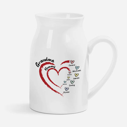 Grandma Mommy Hearts Personalized Ceramic Flower Vase - Keepsake Gift for Mom