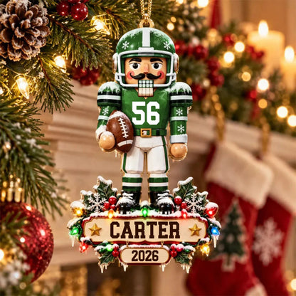 Personalized Football Nutcracker Wooden Ornament - Keepsake Christmas Gift for Son & Dad