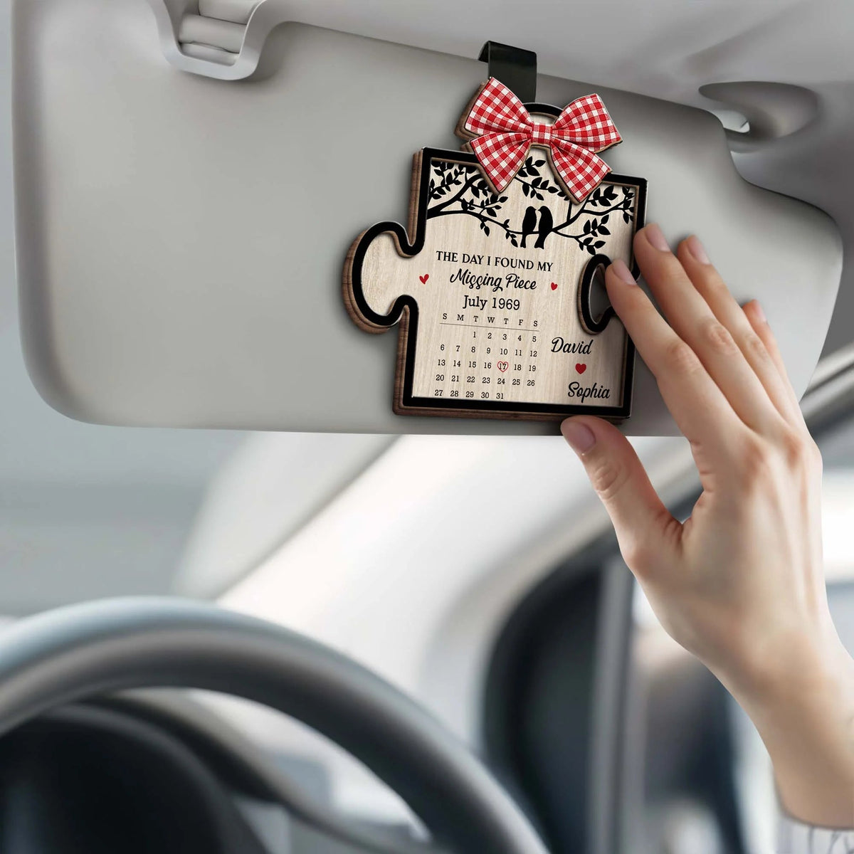 "The Day I Found My Missing Piece" Personalized Car Visor Clip - Anniversary Gift for Couples