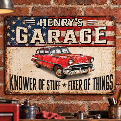 Personalized Knower of Stuff Garage Metal Sign