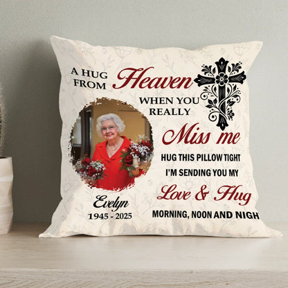 "A Hug From Heaven" Personalized Memorial Pillow - In Loving Memory Keepsake for Family