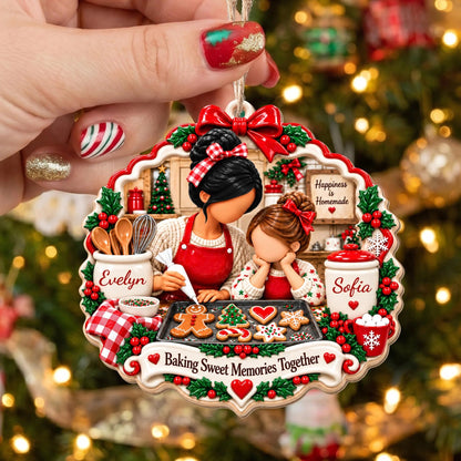 "Baking Sweet Memories Together" Personalized Mother Daughter Wooden Ornament - Custom Christmas Kitchen Keepsake Gift