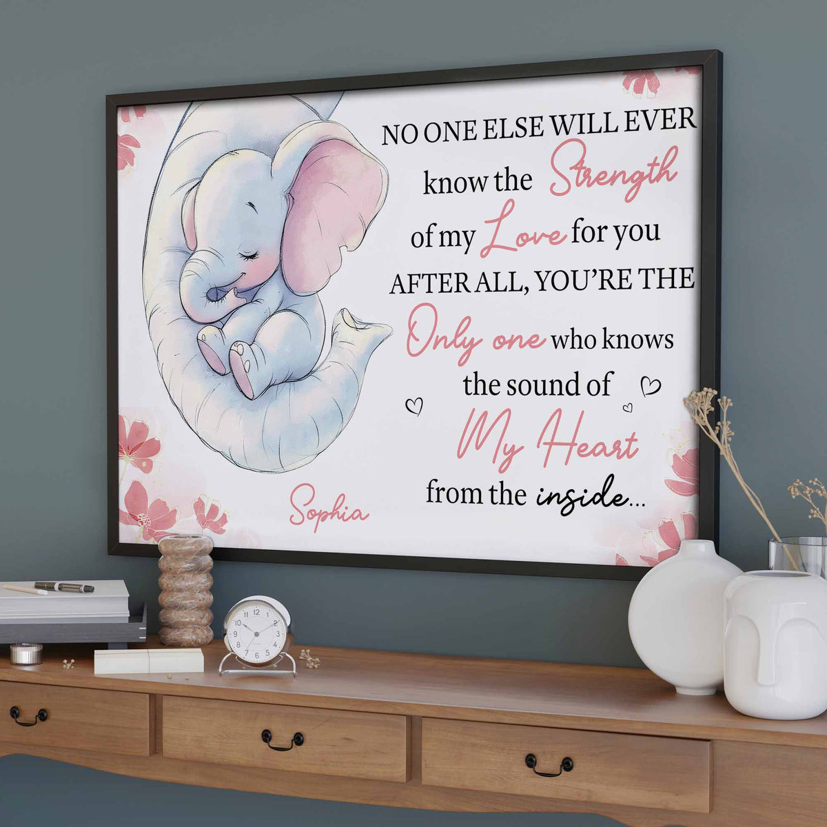 Personalized Strength Of My Love Elephant Nursery Poster