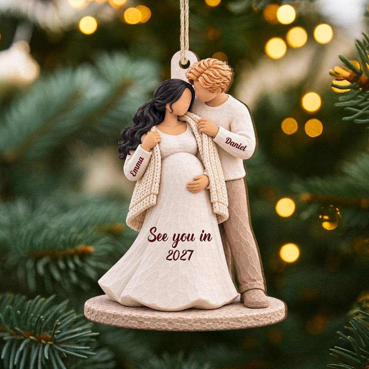 "See You in 2027" Personalized Parents-to-Be Wooden Ornament - Custom Expecting Couple Baby Announcement Keepsake Gift