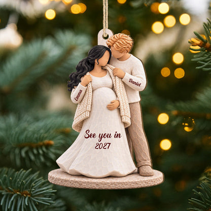 "See You in 2027" Personalized Parents-to-Be Wooden Ornament - Custom Expecting Couple Baby Announcement Keepsake Gift