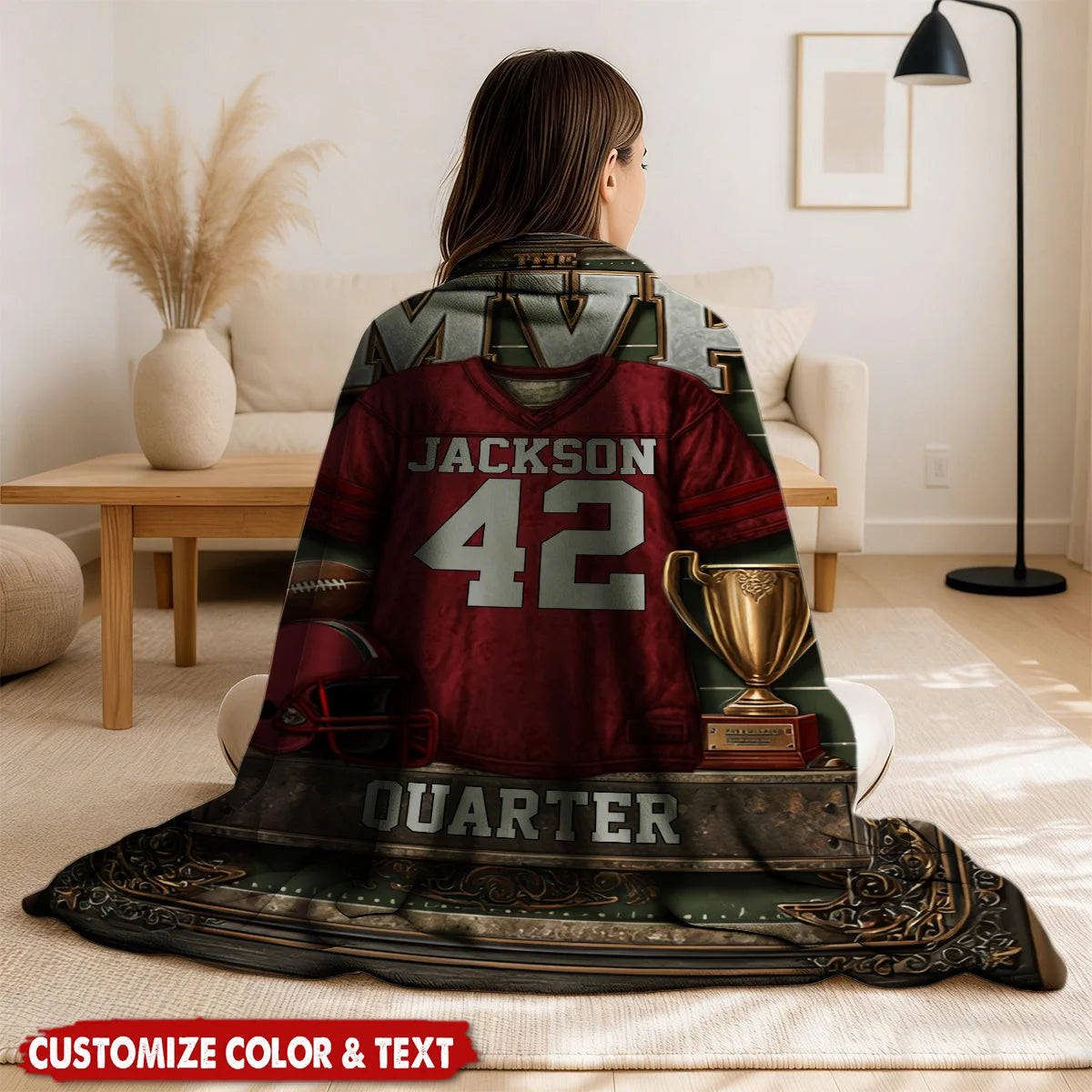 Personalized The MVP Football Jersey Custom Name Fleece Blanket
