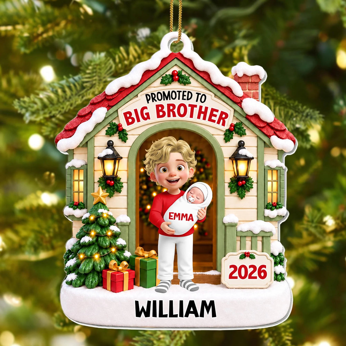 Personalized Promoted to Big Brother Acrylic Christmas Ornament