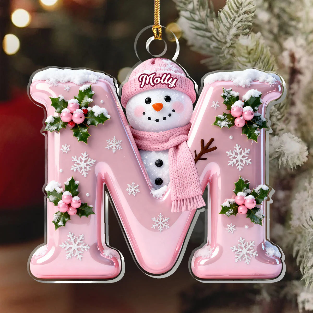 Snowy Alphabet Dreams Personalized Acrylic Ornament - Custom Snowman Initial for Christmas Keepsake