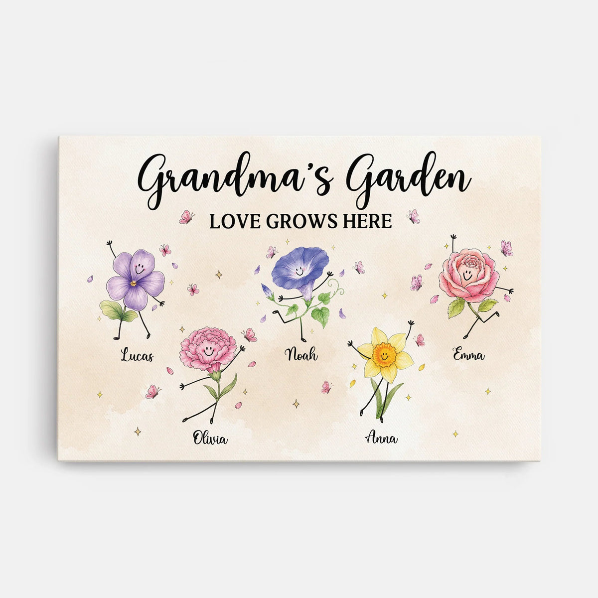 Personalized Grandma's Garden Love Grows Here Canvas
