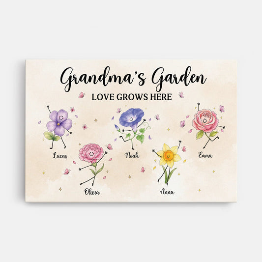 Personalized Grandma's Garden Love Grows Here Canvas