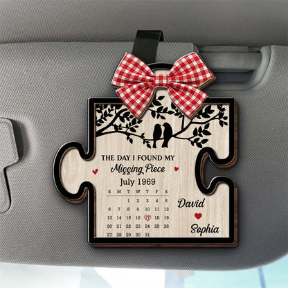 "The Day I Found My Missing Piece" Personalized Car Visor Clip - Anniversary Gift for Couples