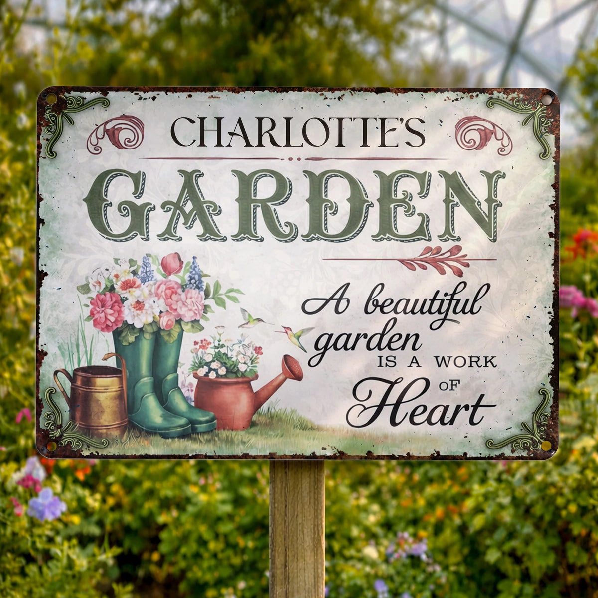 Personalized A Beautiful Garden Work Of Heart Metal Sign