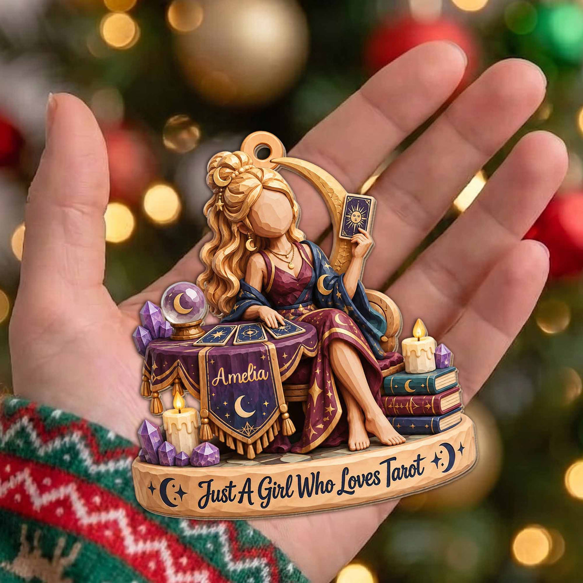 Just A Girl Who Loves Tarot Personalized Wood Ornament - Bestie, Witchy Christmas Keepsake Gift