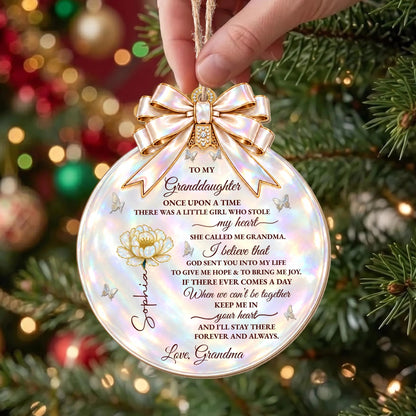 "Once Upon A Time Stole My Heart" Personalized Granddaughter Wooden Ornament - Custom Birth Month Flower Christmas Gift