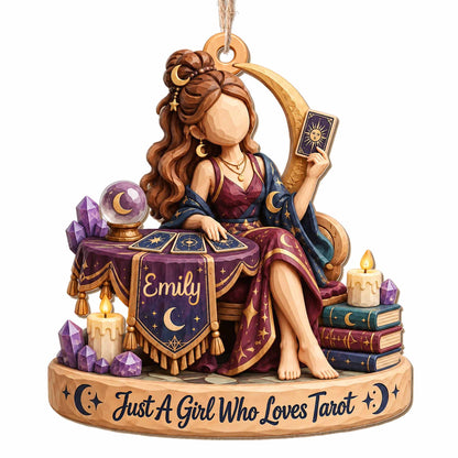 Just A Girl Who Loves Tarot Personalized Wood Ornament - Bestie, Witchy Christmas Keepsake Gift