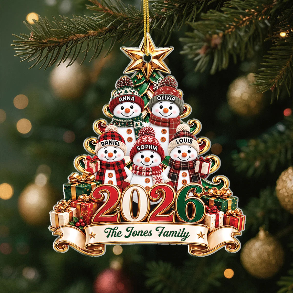 Personalized Snowman Family 2026 Christmas Acrylic Ornament