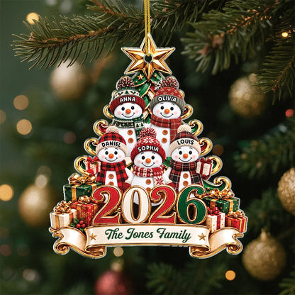 Personalized Snowman Family 2026 Christmas Acrylic Ornament