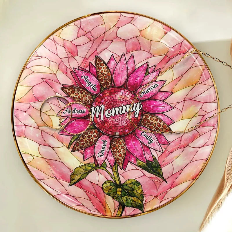 Personalized Sunflower Ceramic Ring Trinket Jewelry Dish