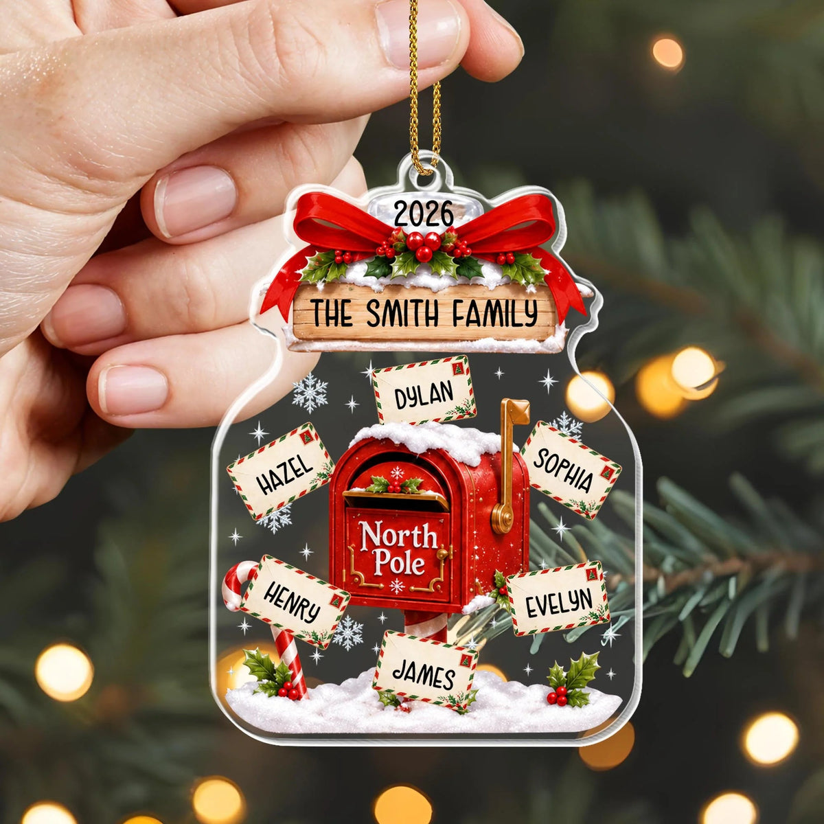 Our Family North Pole Mailbox Personalized Acrylic Christmas Ornament - Family Holiday Keepsake