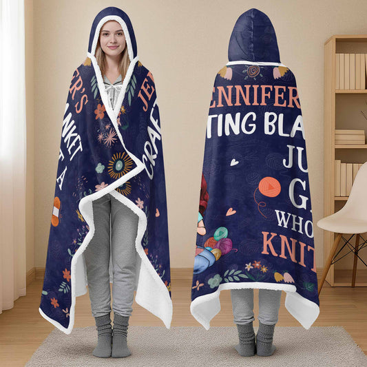 Personalized Just A Girl Who Loves Knitting Custom Hooded Blanket