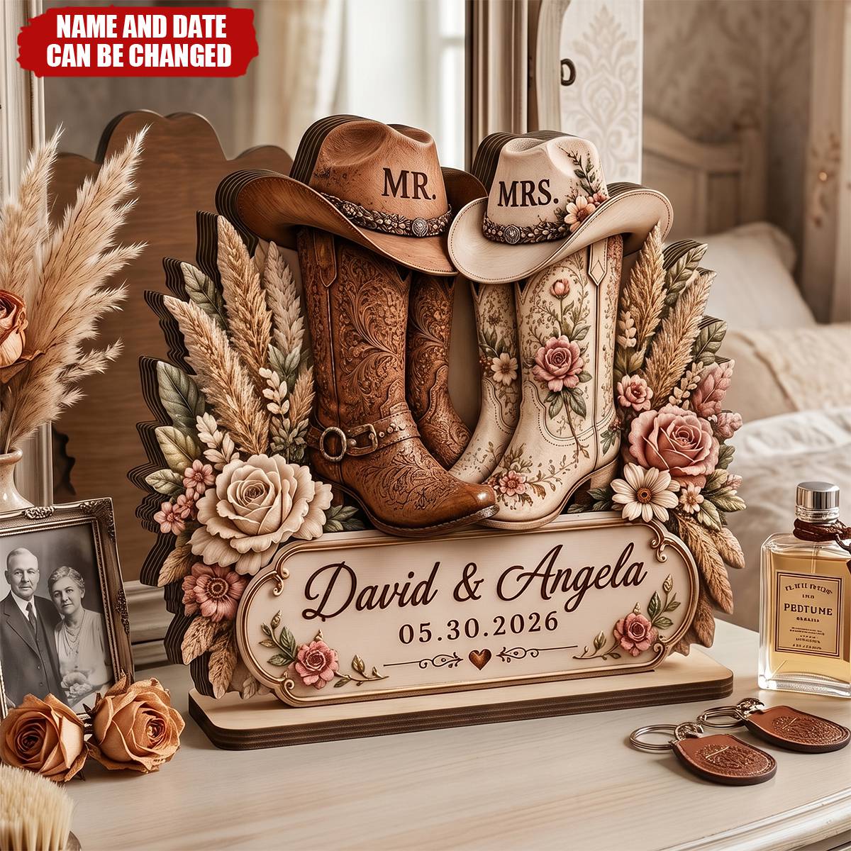 Personalized Cowboy Boots Wedding Wooden Plaque