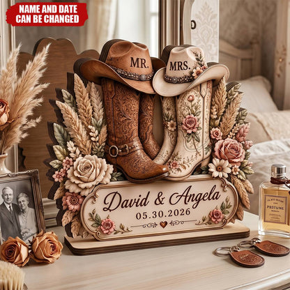 Personalized Cowboy Boots Wedding Wooden Plaque
