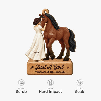 Personalized Girl Loves Her Horse Wooden Ornament