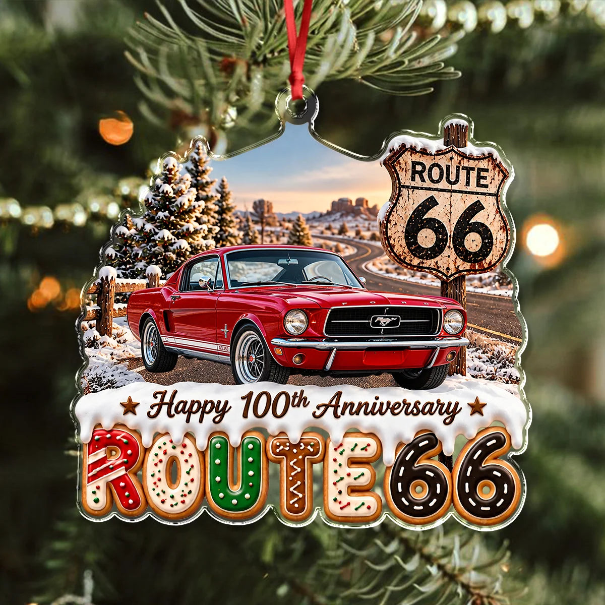 Happy 100th Anniversary Route 66 Personalized Acrylic Ornament - Custom Car Photo Gift for Dad Christmas Keepsake