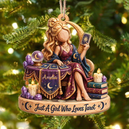 Just A Girl Who Loves Tarot Personalized Wood Ornament - Bestie, Witchy Christmas Keepsake Gift
