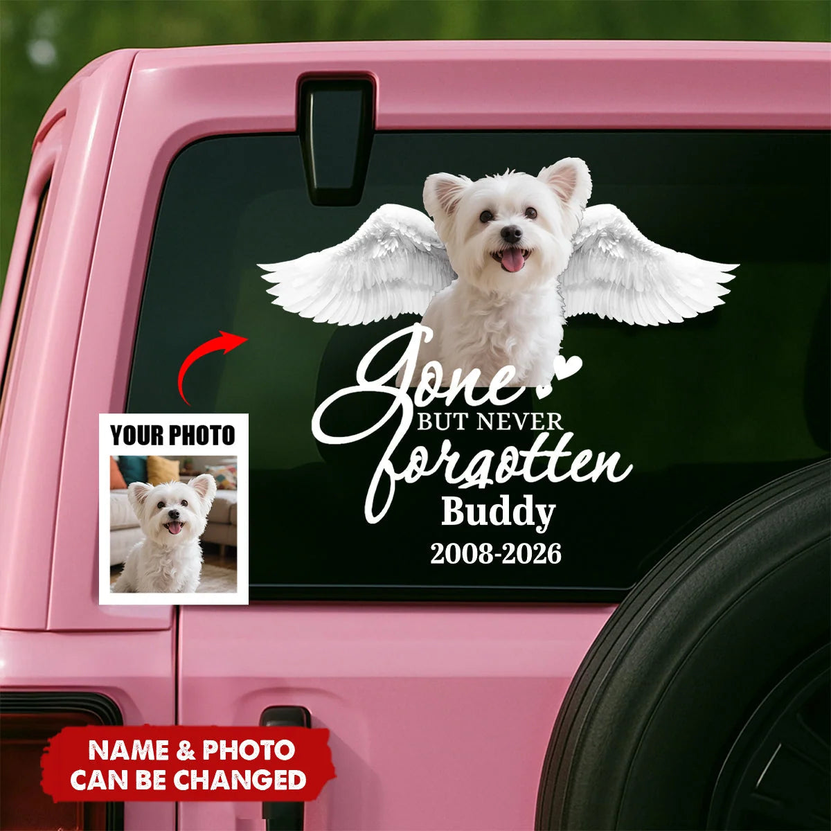 Gone But Never Forgotten Pet Memorial Decal - Custom Photo Angel Wings Car Sticker Dog Cat Remembrance Gift