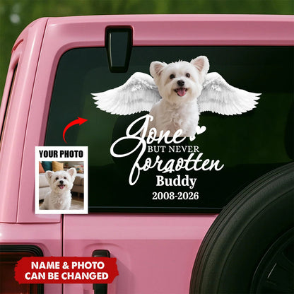 Gone But Never Forgotten Pet Memorial Decal - Custom Photo Angel Wings Car Sticker Dog Cat Remembrance Gift