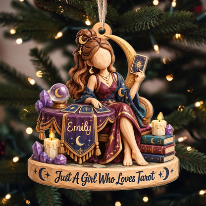 Just A Girl Who Loves Tarot Personalized Wood Ornament - Bestie, Witchy Christmas Keepsake Gift