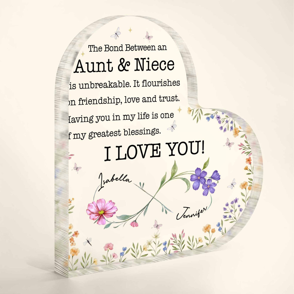 Personalized Aunt And Niece Floral Bond Keepsake Acrylic Plaque