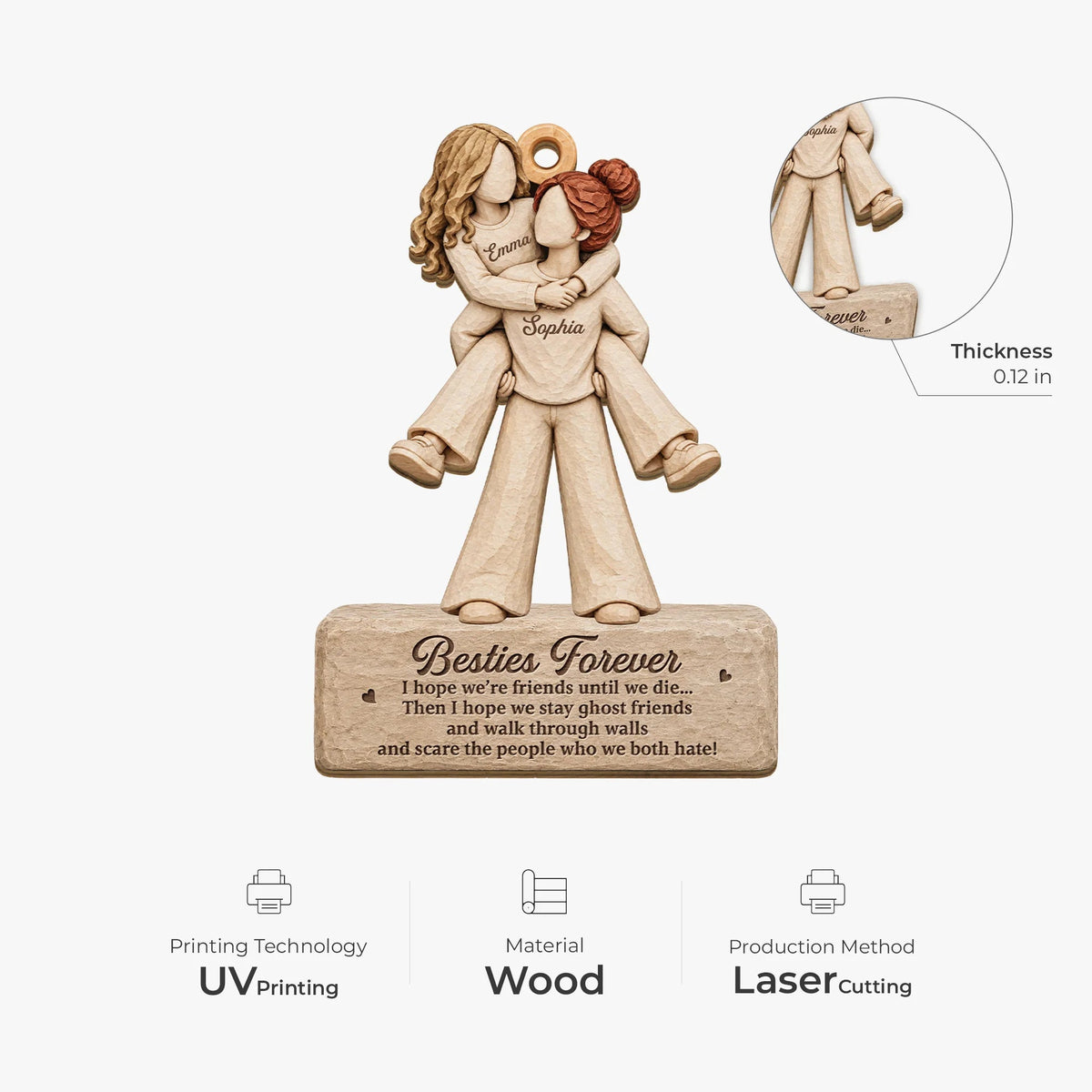 Besties Forever Personalized Wooden Ornament - Cute Christmas Gift for Best Friends