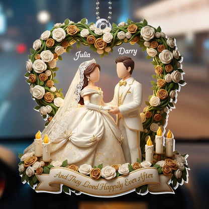 Happily Ever After Personalized Wedding Car Ornament - Custom Bridal Keepsake Gift