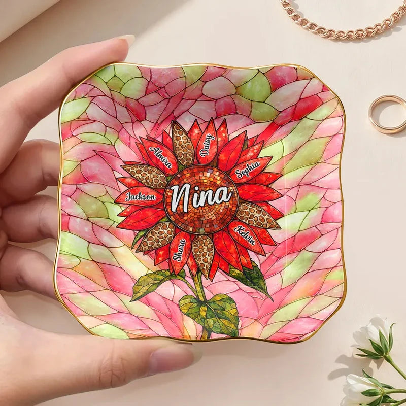 Personalized Sunflower Ceramic Ring Trinket Jewelry Dish