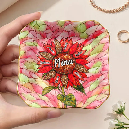 Personalized Sunflower Ceramic Ring Trinket Jewelry Dish