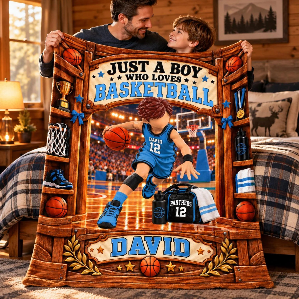Just A Boy Who Loves Basketball Personalized Blanket - Custom Name Fleece Throw for Son & Basketball Fans