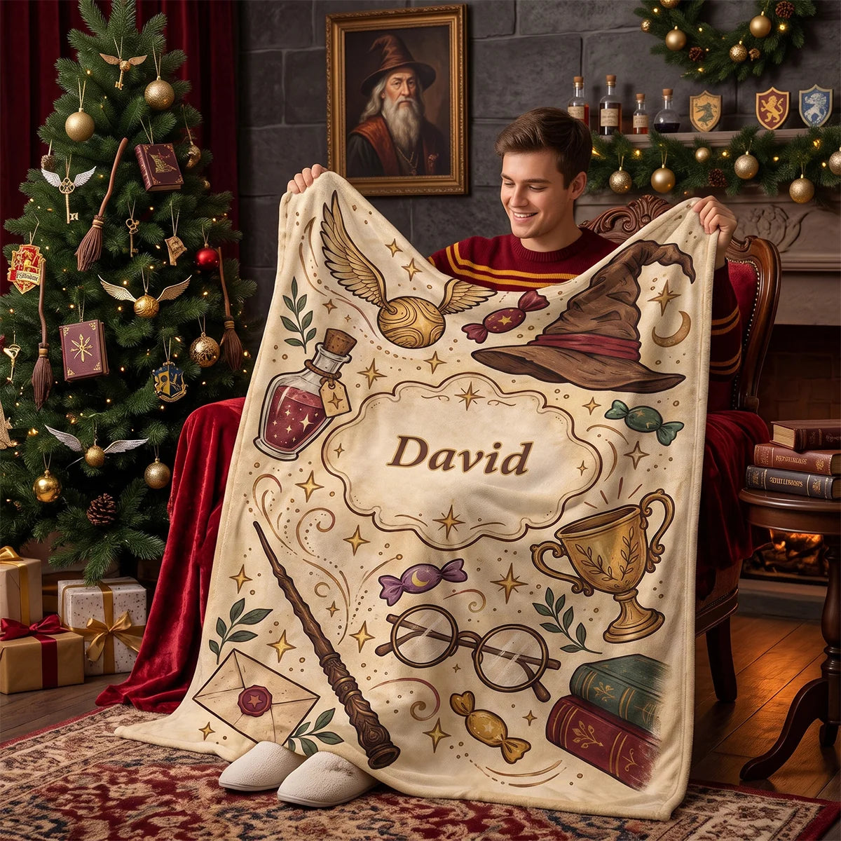 Enchanted Wizard Academy Personalized Blanket - Custom Birthday Keepsake Gift for Fantasy Fans