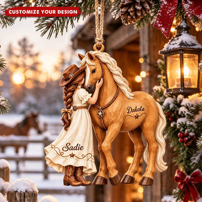 Personalized Horse Christmas Ornament with Girl and Horse Names - Custom Keepsake for Daughter