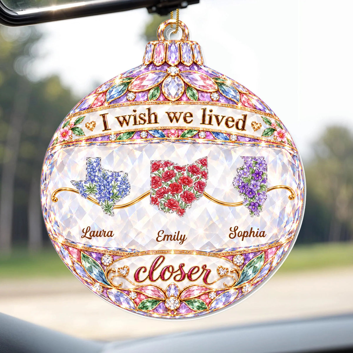 I Wish We Lived Closer Personalized Acrylic Ornament - Custom State Christmas Keepsake for Sister