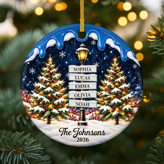 Family Name Signpost Personalized Ceramic Ornament- Custom Christmas Holiday Decor