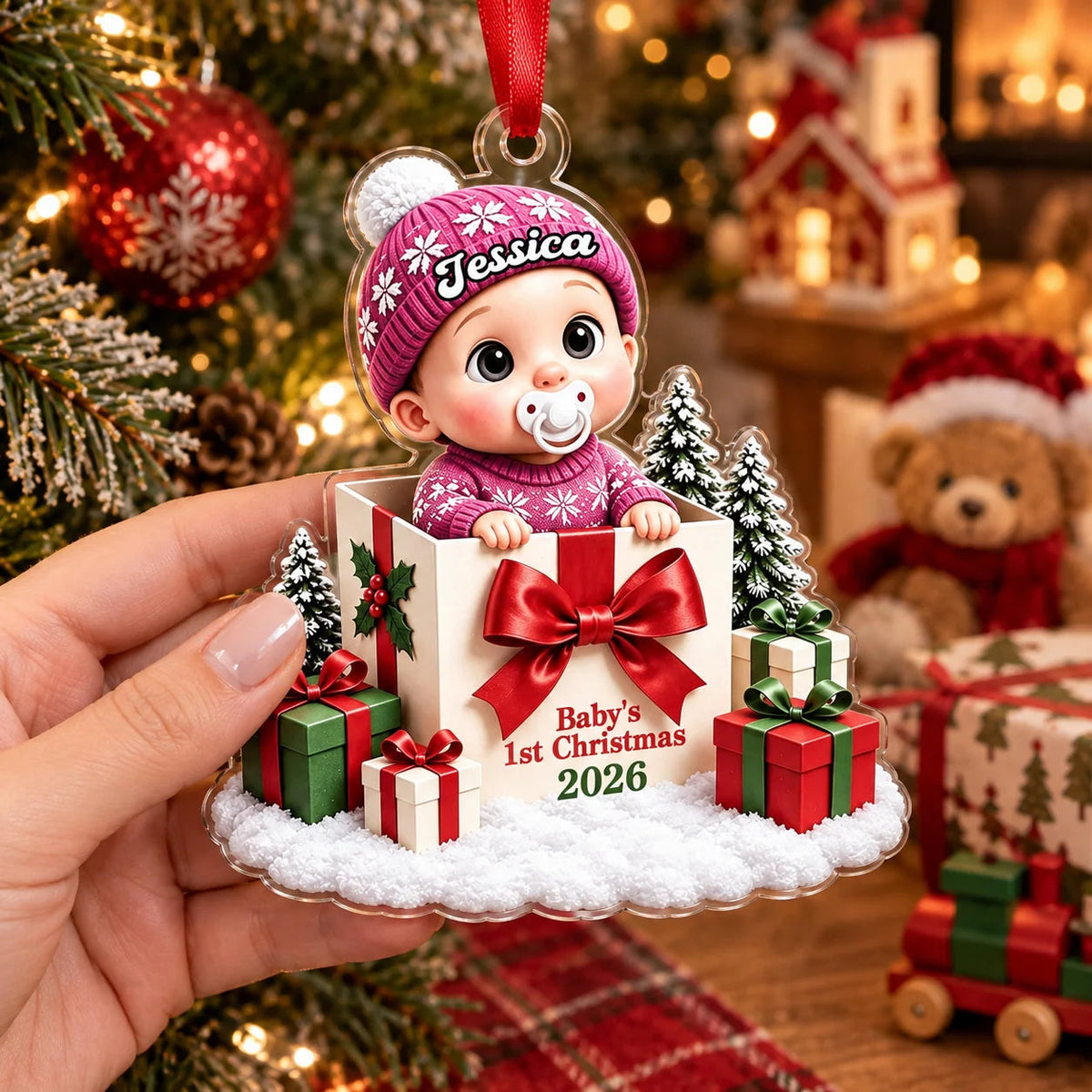 Personalized Baby First Christmas Gift Box Ornament