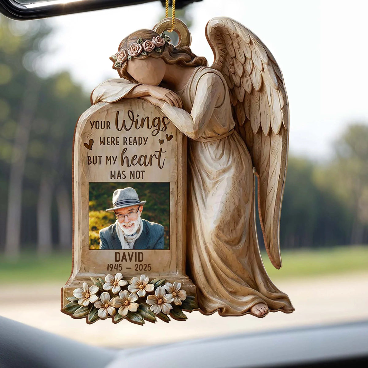 "Your Wings Were Ready But My Heart Was Not" Personalized Memorial Wooden Ornament - Sympathy Keepsake for Family