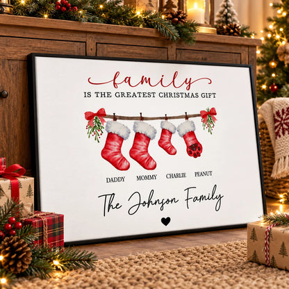 "Family Is The Greatest Christmas Gift" Personalized Canvas / Poster - Holiday Keepsake Wall Art for Mom and Dad