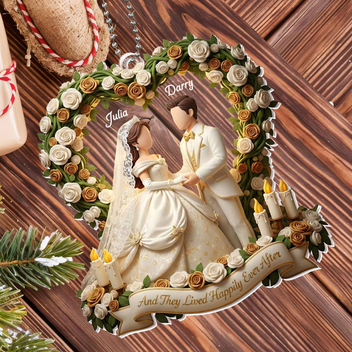 Happily Ever After Personalized Wedding Car Ornament - Custom Bridal Keepsake Gift
